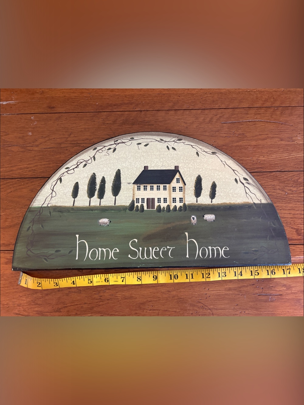 Home Sweet Home Half-Round Wall Plaque in Green and Cream